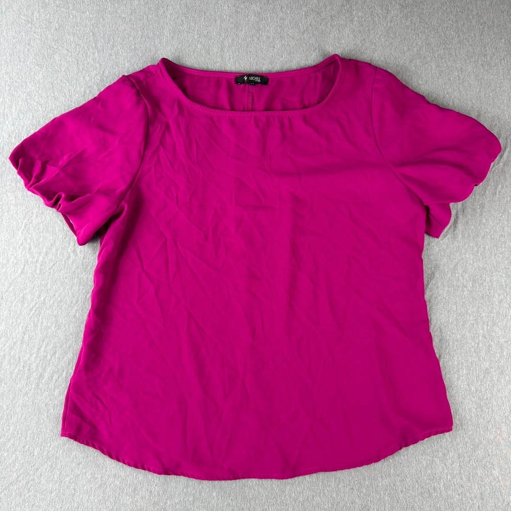 Michel C. Design Blouse Womens Medium Magenta Excellent Puff Sleeve Scoop Neck